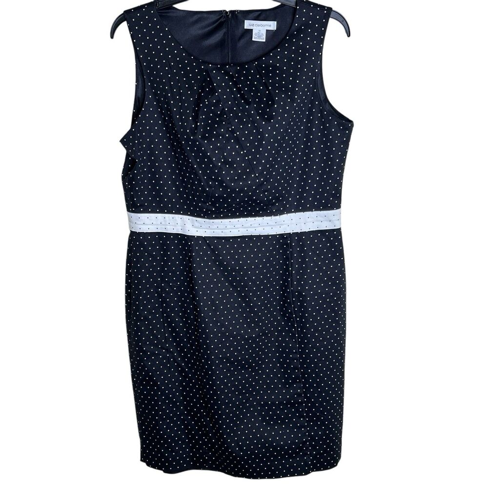Liz Claiborne Sleeveless Dress Shift Sz 14 Black and White Polka Dot  Back Zip